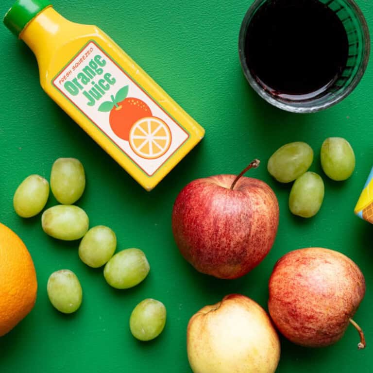 a collage of fruit and juice