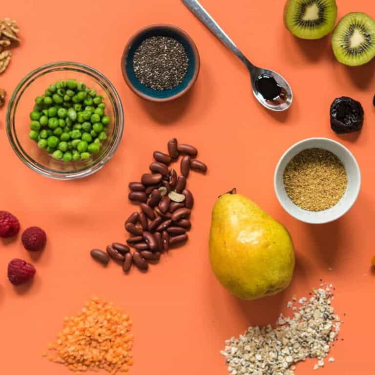 A collage of laxative foods for a constipated baby.