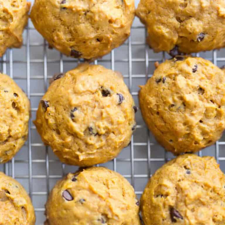 pumpkin chocolate chip cookies on cooling rack